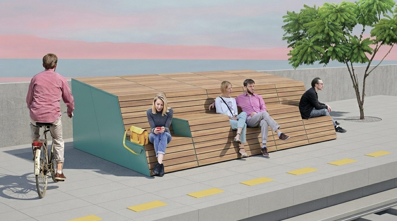 Cyklobox a modulární sedací systém, městský mobiliář, průmyslový a produktový design