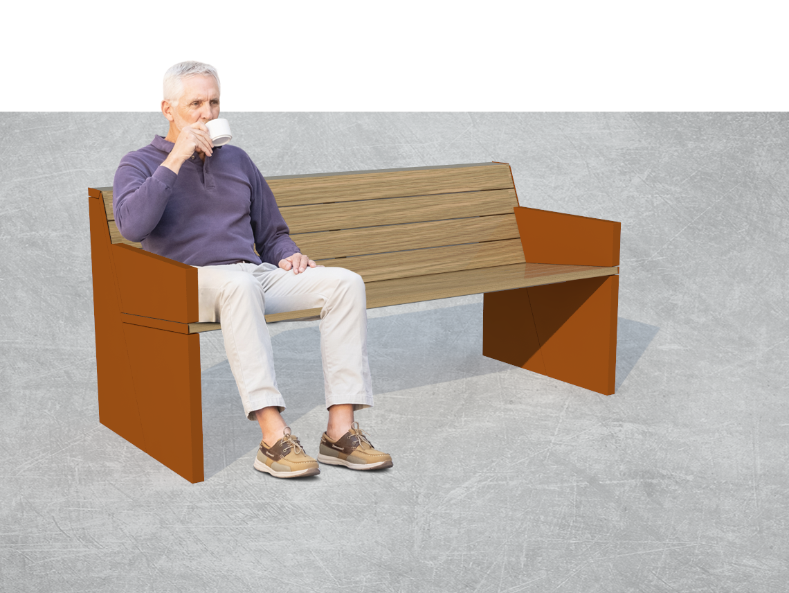 parková lavička Fully, městský mobiliář a venkovní nábytek, průmyslový a produktový design ing. arch. Pavla Tylichová