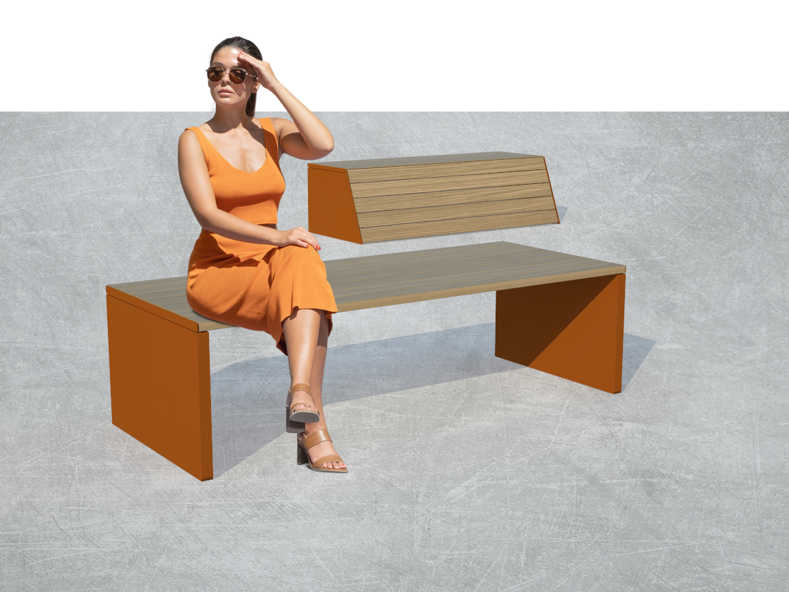 parková a městská lavice Fully, městský mobiliář a venkovní nábytek, průmyslový a produktový design ing. arch. Pavla Tylichová