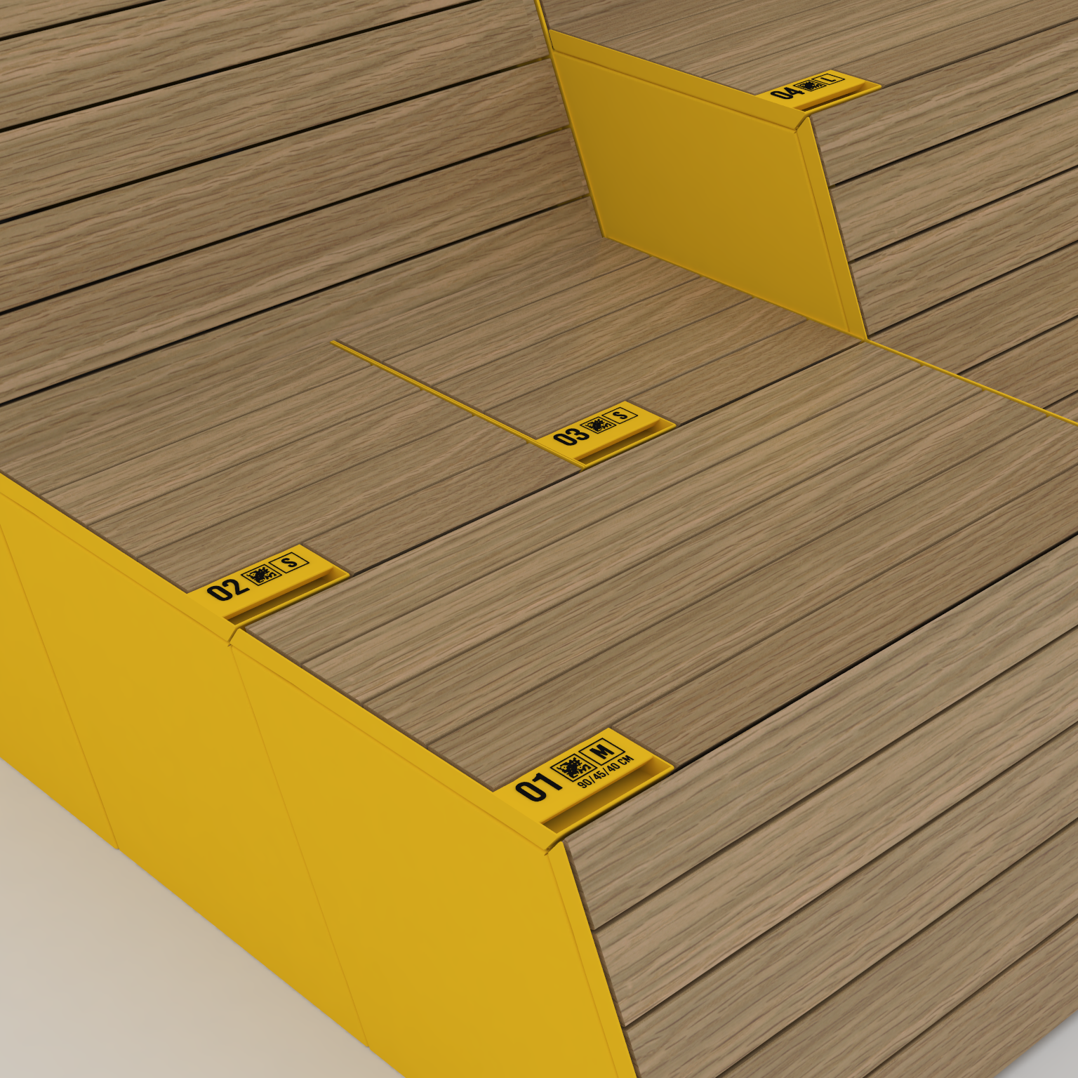 Integrované ůložné schránky pod sedáky Úložný box a modulární sedací systém, městský mobiliář, průmyslový a produktový design, ing. arch. Pavla Tylichová