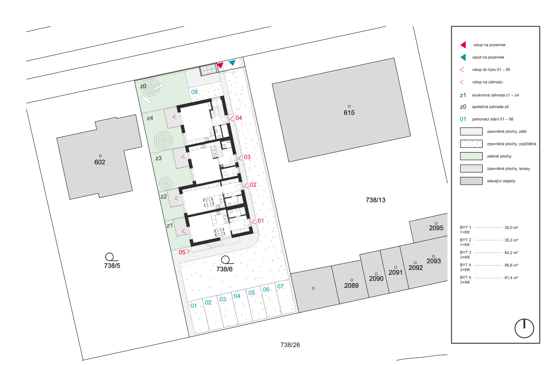 Architektonická studie bytového domu v Hradci Králové, situace bytový dům Hradec