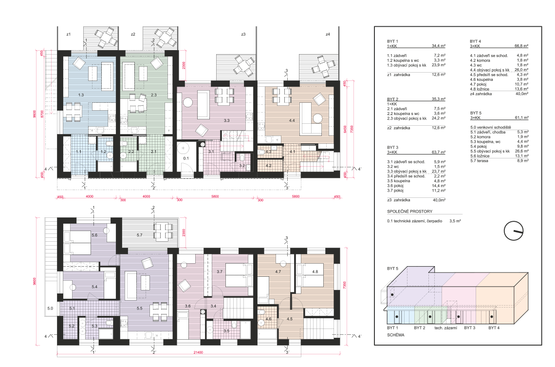 Architektonická studie bytového domu v Hradci Králové, půdorys podlaží bytový dům Hradec