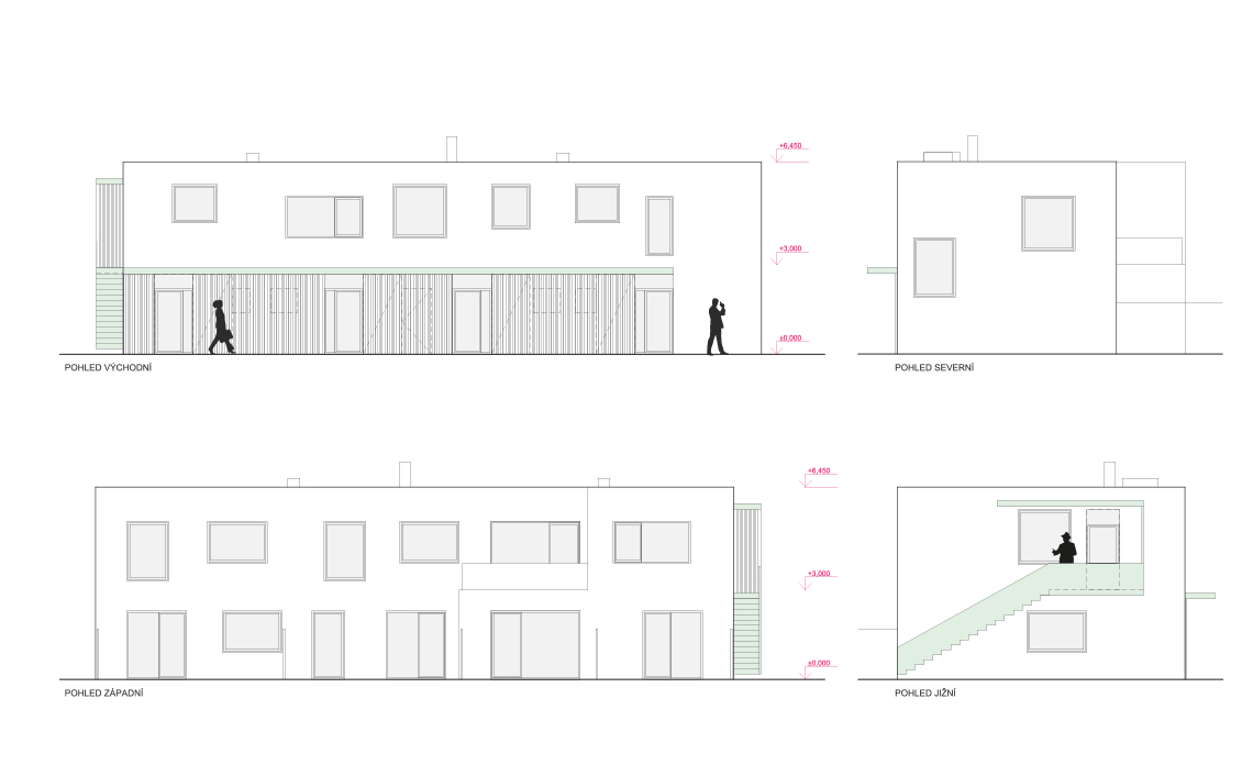 Architektonická studie bytového domu v Hradci Králové, pohledy bytový dům Hradec