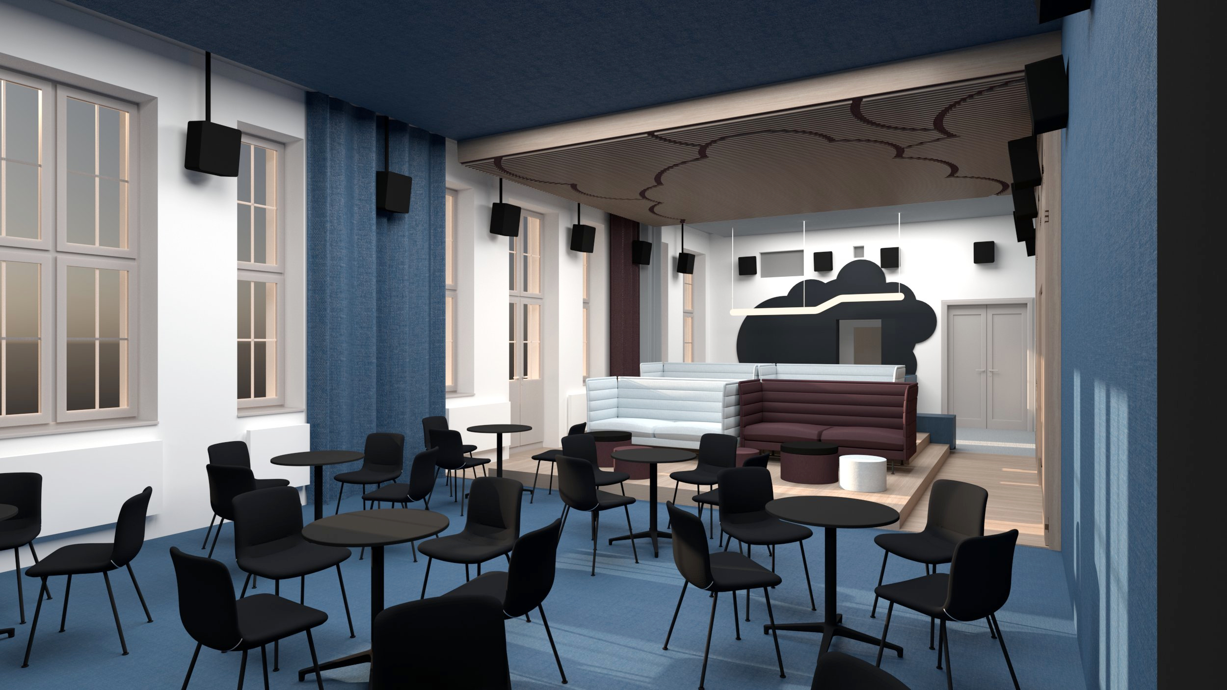 Návrh interiéru kino kavárna bar divadlo, Pardubice, design interiéru, členění prostoru. ing. arch. Pavla Tylichová