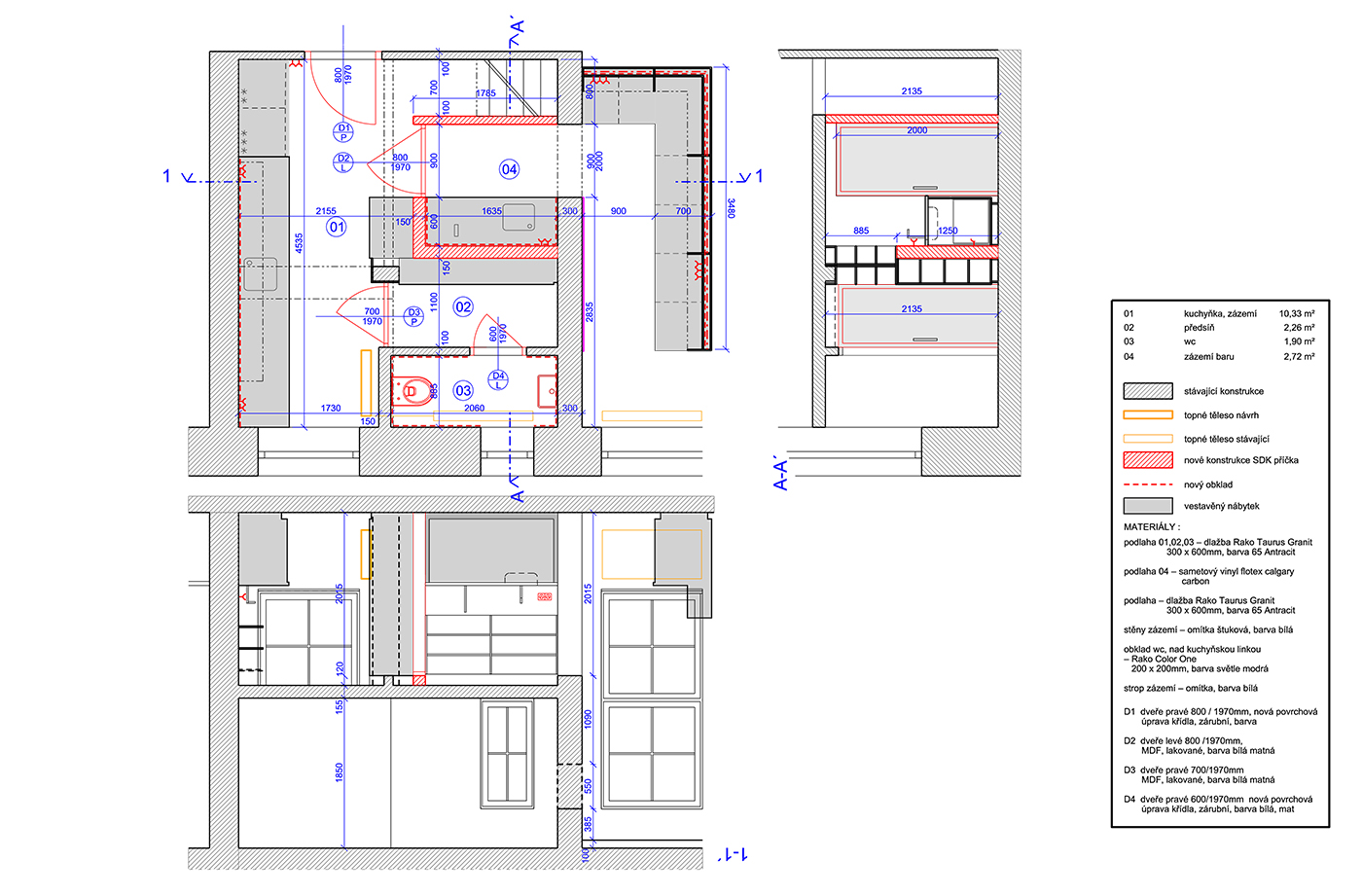 Návrh interiéru provozovny zázemí kavárny a baru kinokavárny, Pardubice, design interiéru, členění prostoru. ing. arch. Pavla Tylichová