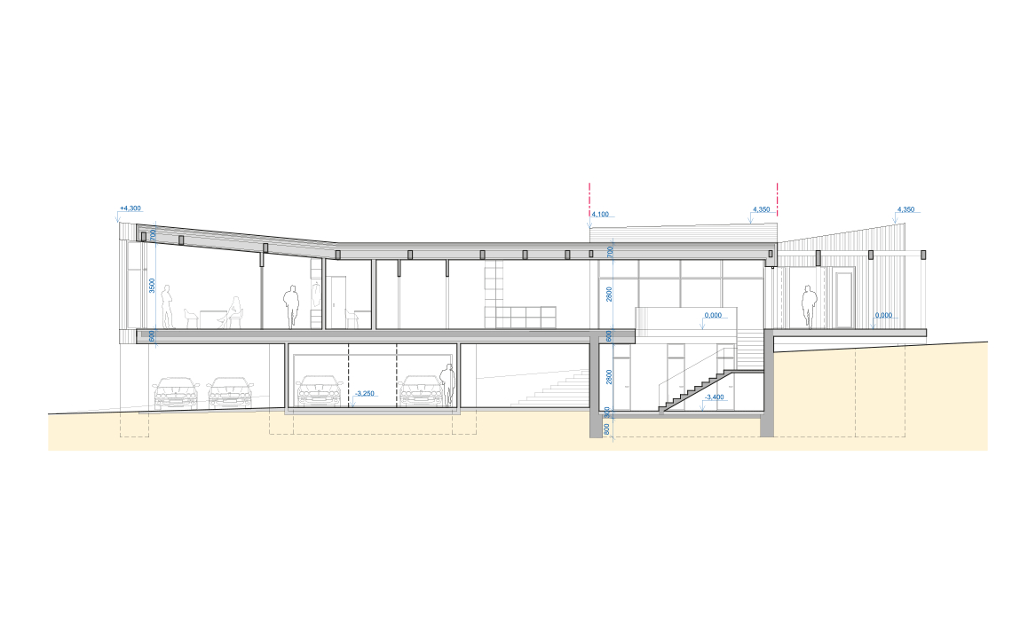řez administrativní budovou Lesní správy Hořice Architektonická studie v Hořicích