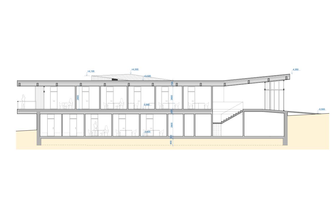 řez návrh administrativní budova Lesní správa Hořice Architektonická studie administrativní budovy lesní správy v Hořicích