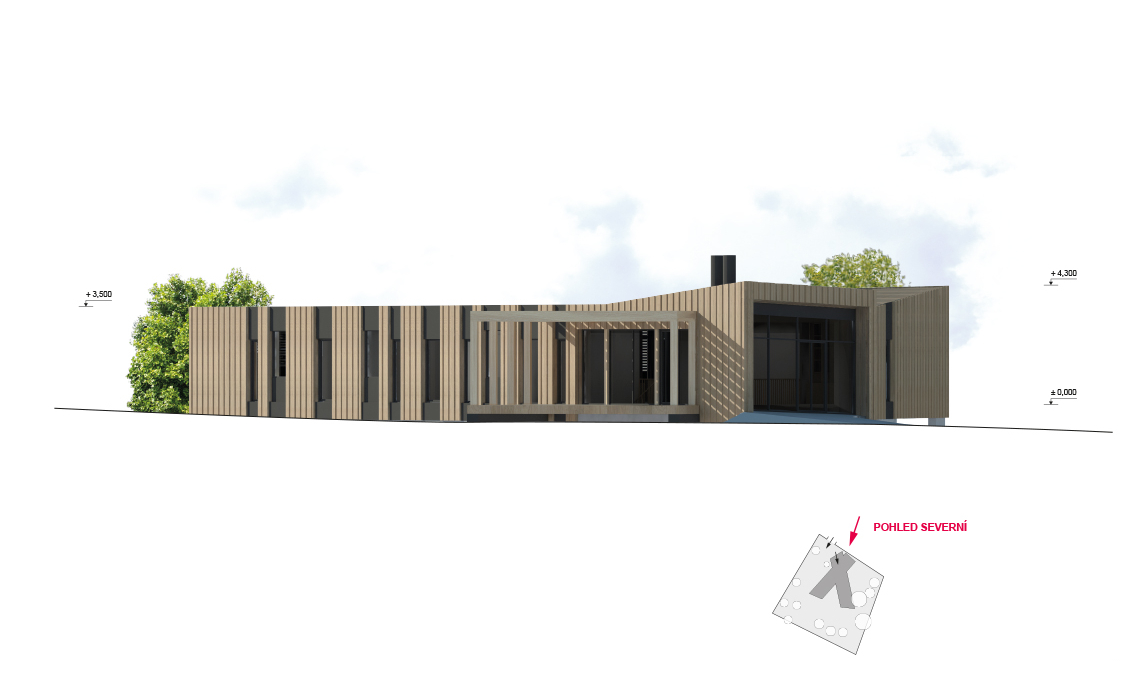 pohled návrh administrativní budova Lesní správa Hořice Architektonická studie administrativní budovy lesní správy v Hořicích