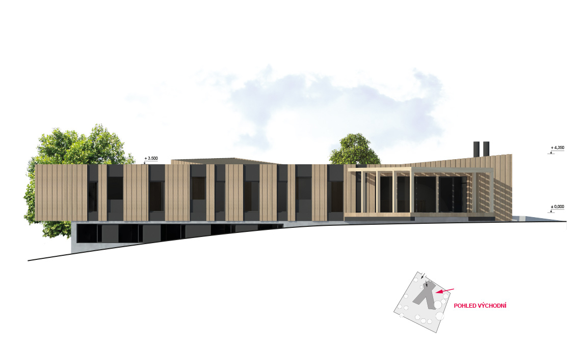pohled návrh administrativní budova Lesní správa Hořice Architektonická studie administrativní budovy lesní správy v Hořicích