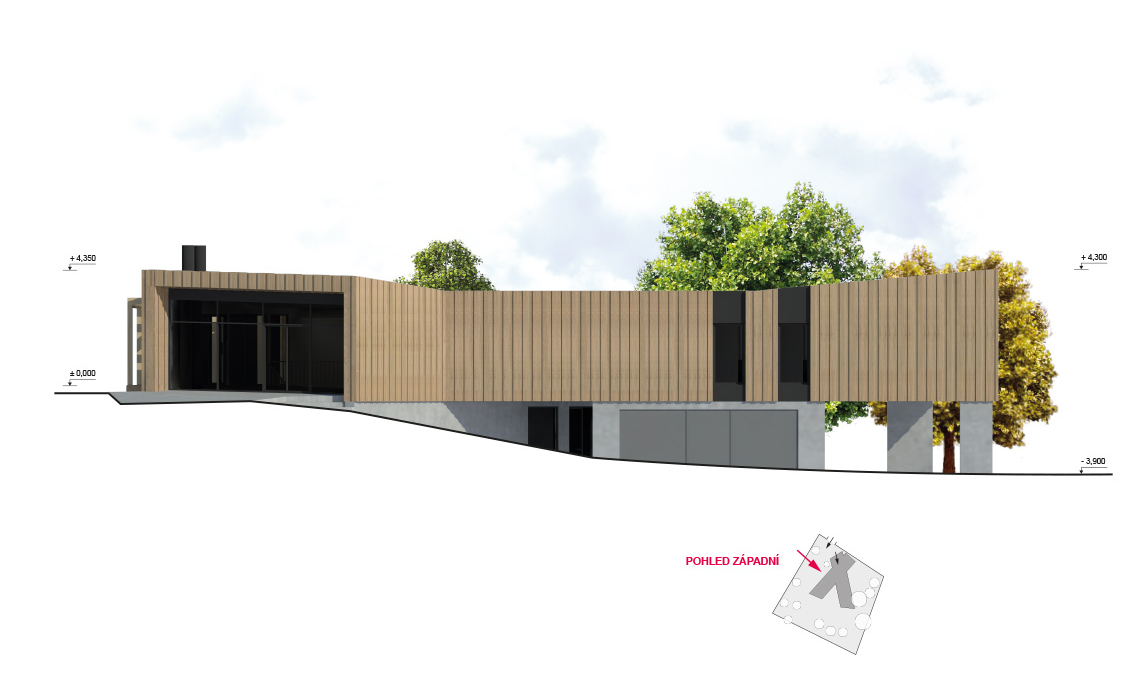 pohled návrh administrativní budova Lesní správa Hořice Architektonická studie administrativní budovy lesní správy v Hořicích