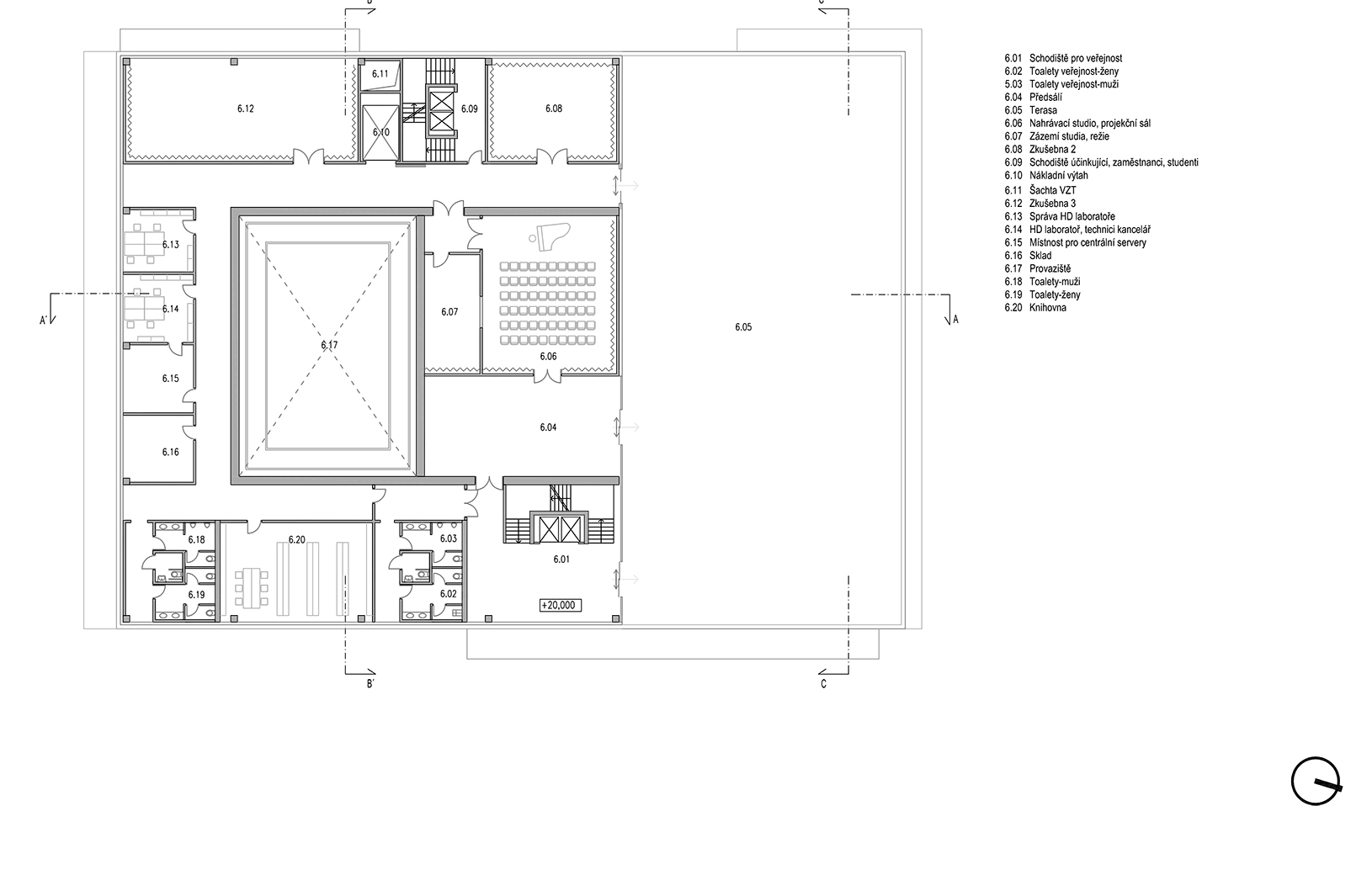 Moravskoslezský dům pro umění a kulturu půdorys pátého nadzemního podlaží Ostrava Architektura, projekt