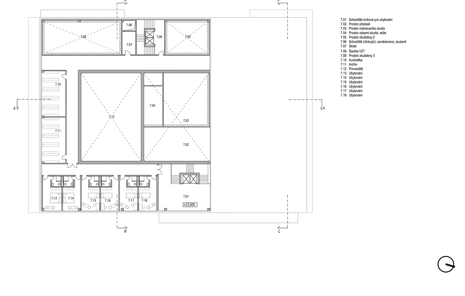 Moravskoslezský dům pro umění a kulturu půdorys šestého nadzemního podlaží Ostrava Architektura, projekt