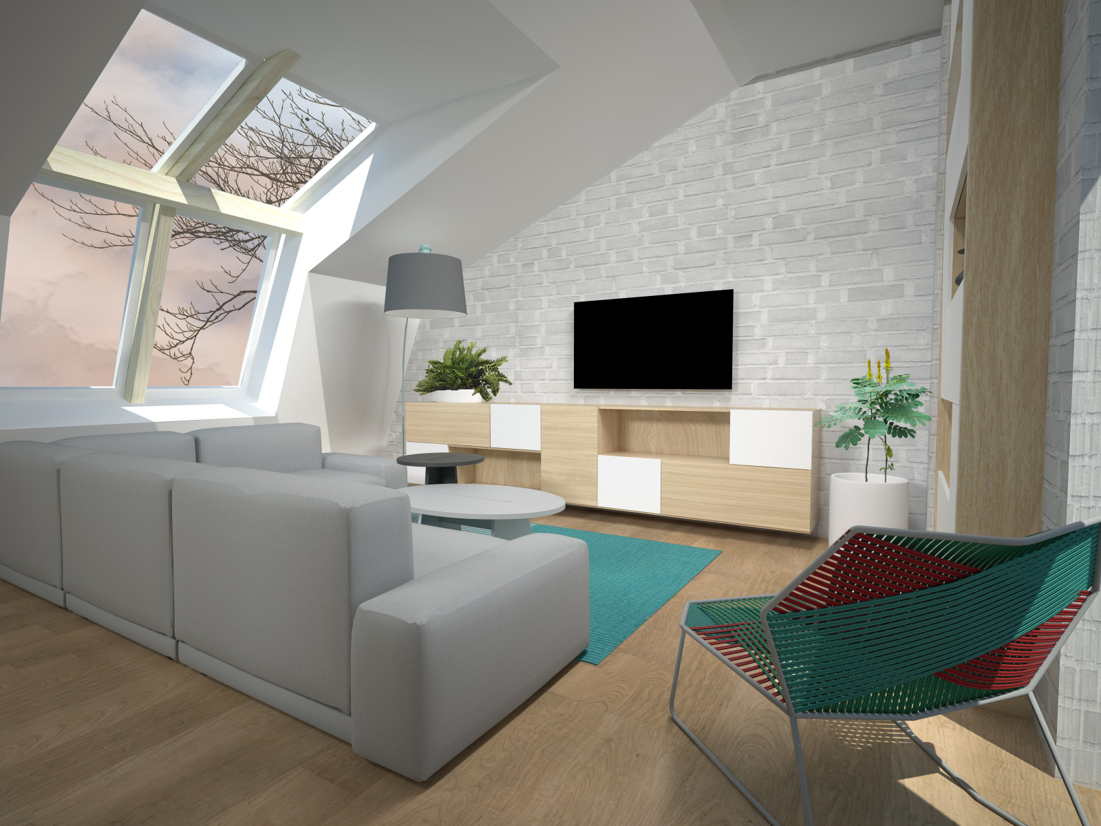 návrh interiéru půdní vestavby podkrovní obývací pokoj křeslo moroso design interiérů střešní okna,malý podkrovní byt ing. arch Pavla Tylichová