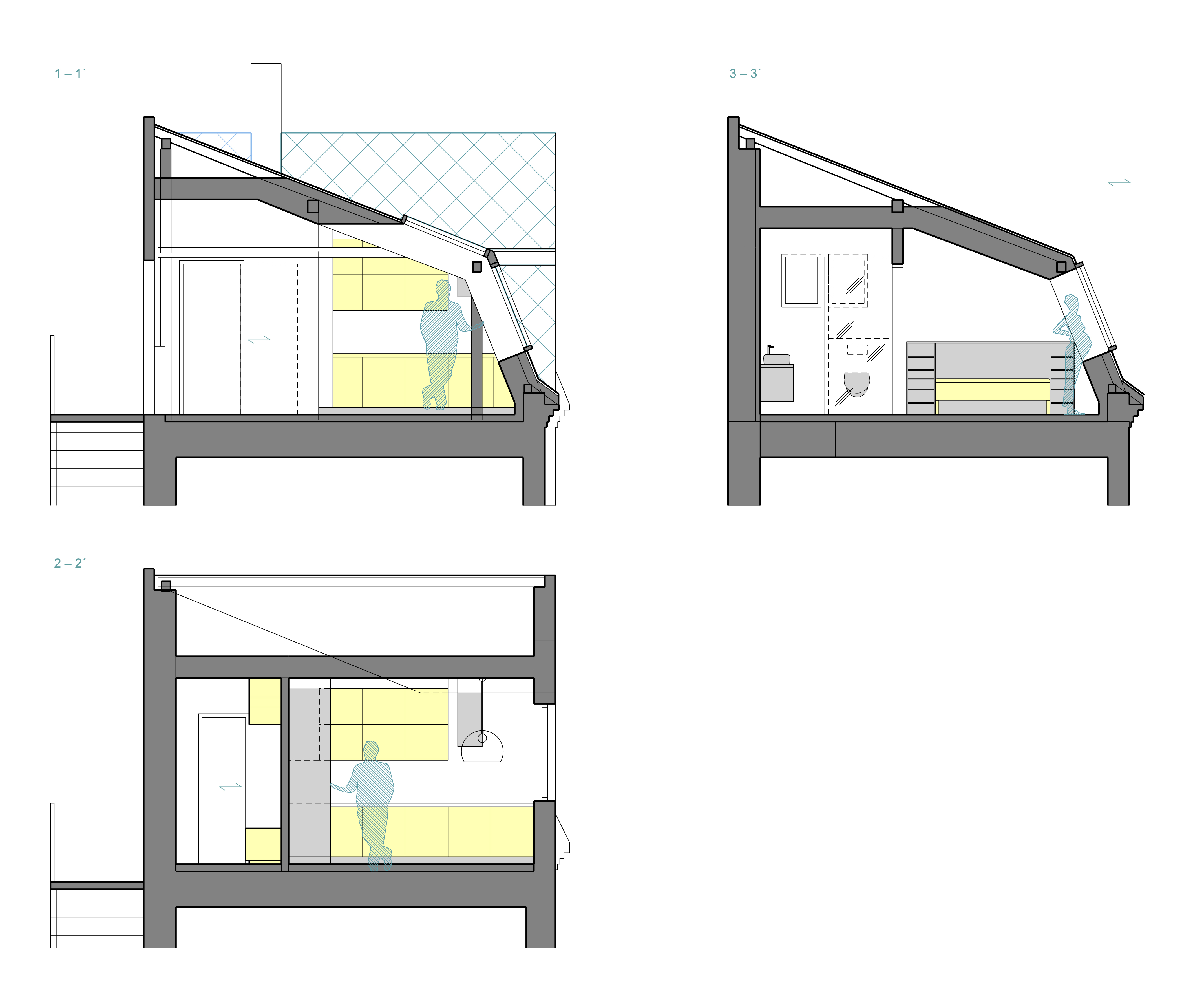 návrh a realizace malého podkrovního bytu řezy interiérový design a architektura