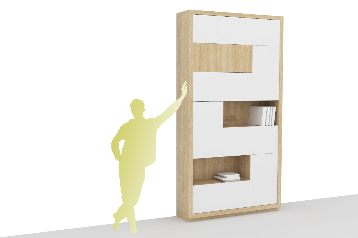 návrh nábytku design vestavěné knihovny do podkrovního bytu