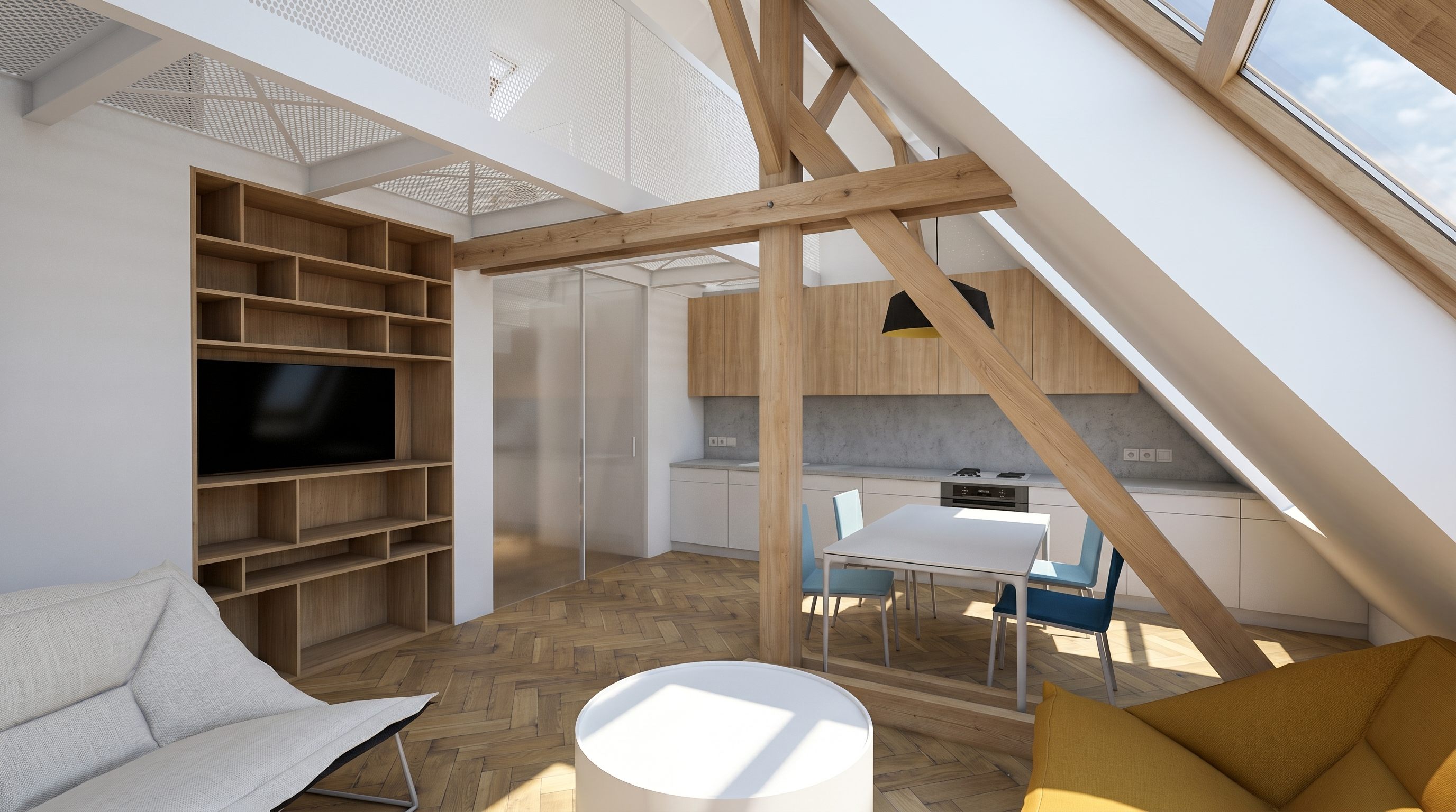 architektonický návrh půdní vestavby mezonetový byt design interiéru ing. arch. Pavla Tylichová
