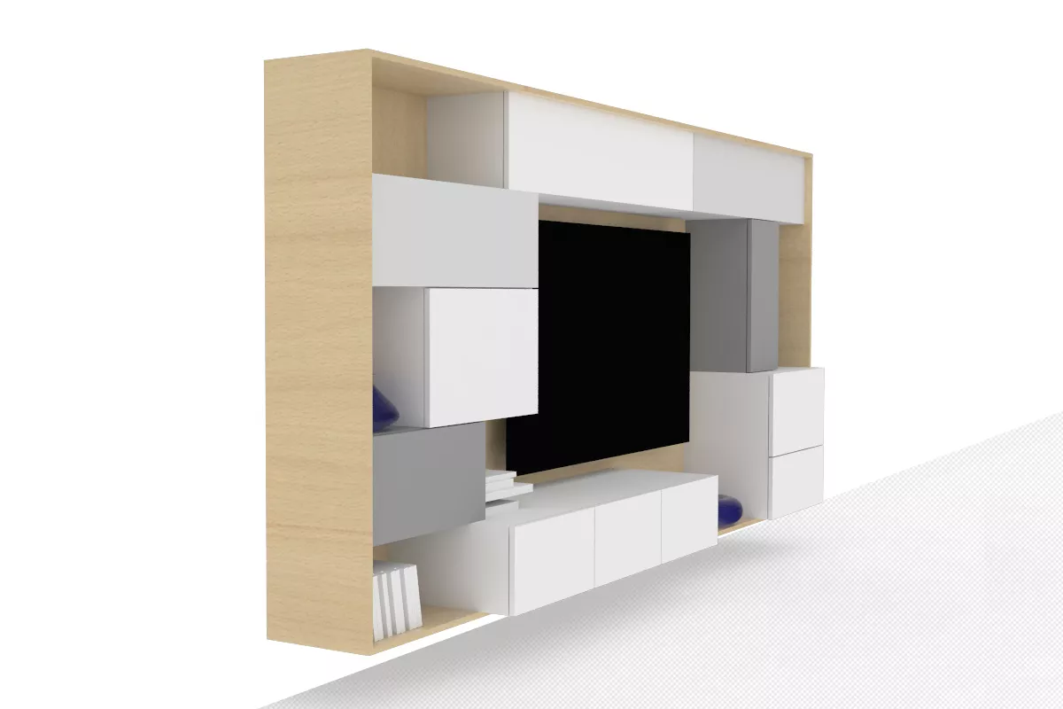 design nábytku závěsná tv skříň