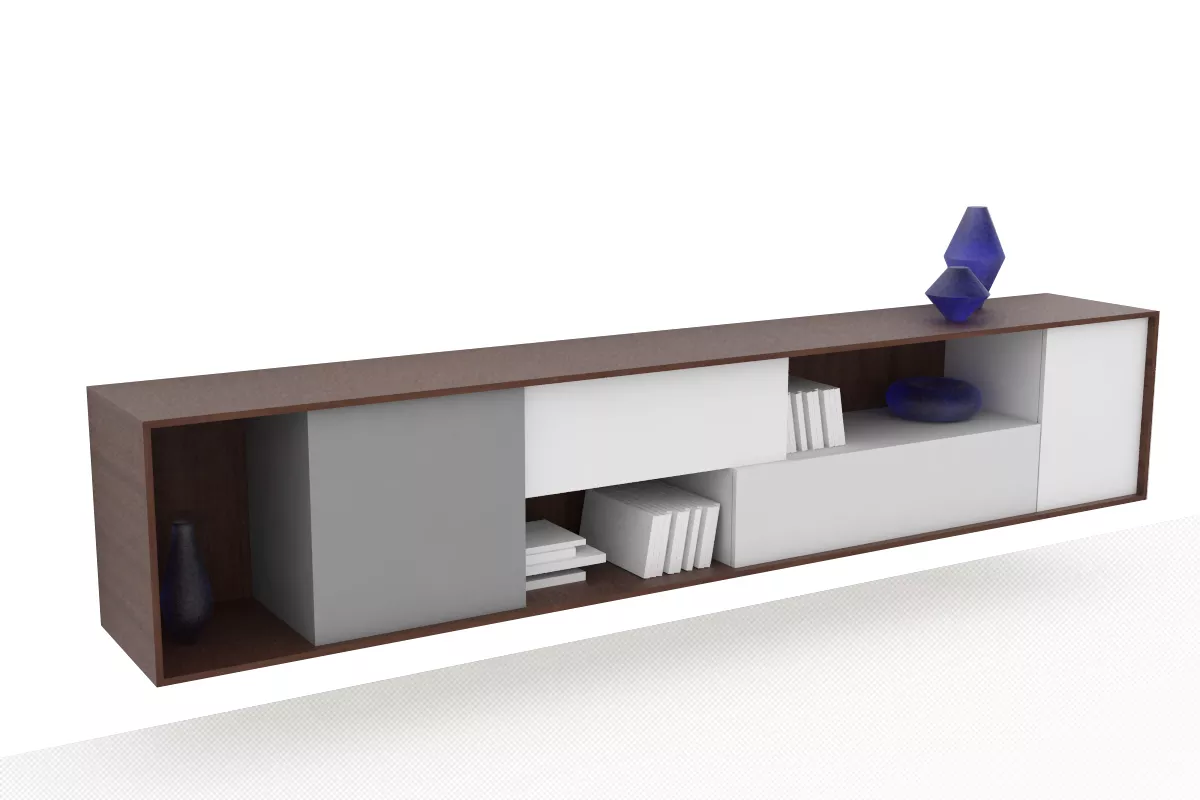 design nábytku podélná závěsná tv skříň