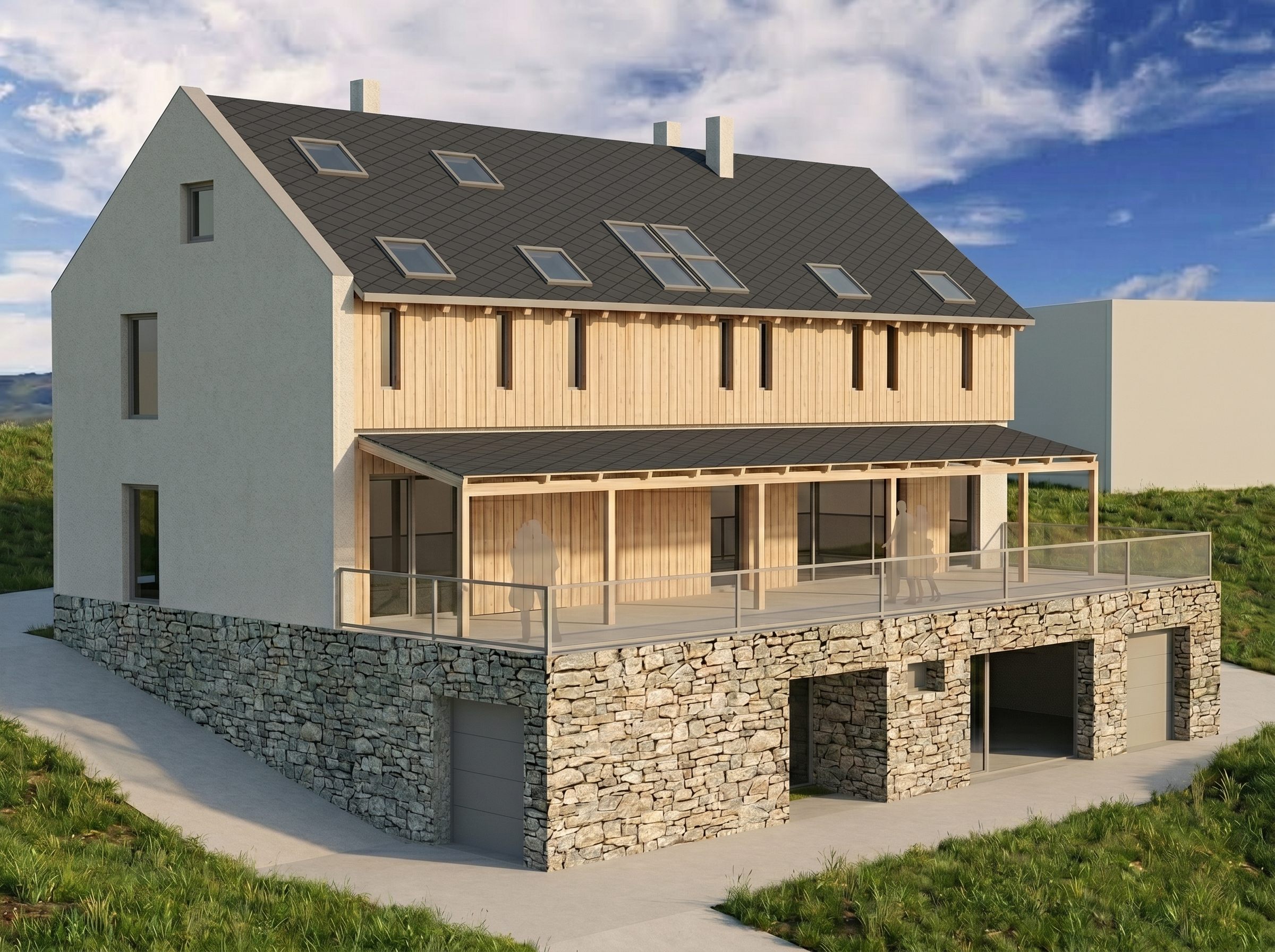 Vizualizace konverze stolařské dílny v rekreační chatu, vizualizace architektura